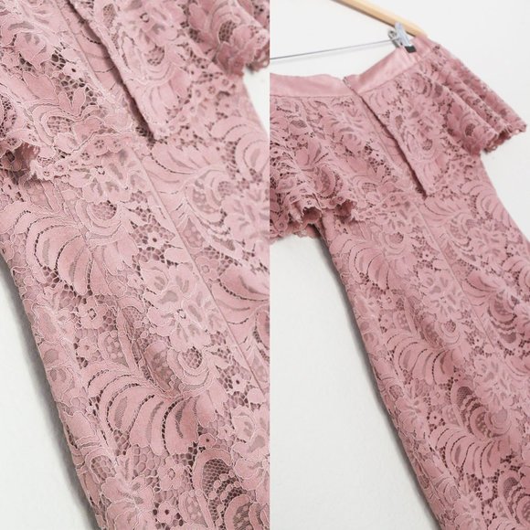 Keepsake The Label Blush Star Crossed Off Shoulder Lace Midi Dress S Mauve Pink - Picture 12 of 15